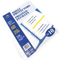 A pack of 10 Buffalo brand transparent sheet protectors in blue and white packaging.