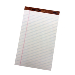 A Tops brand legal pad with lined paper and brown detail at the top.