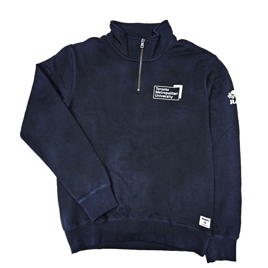 TMU Roots 1/4 Zip with White University Logo Left Chest - Navy