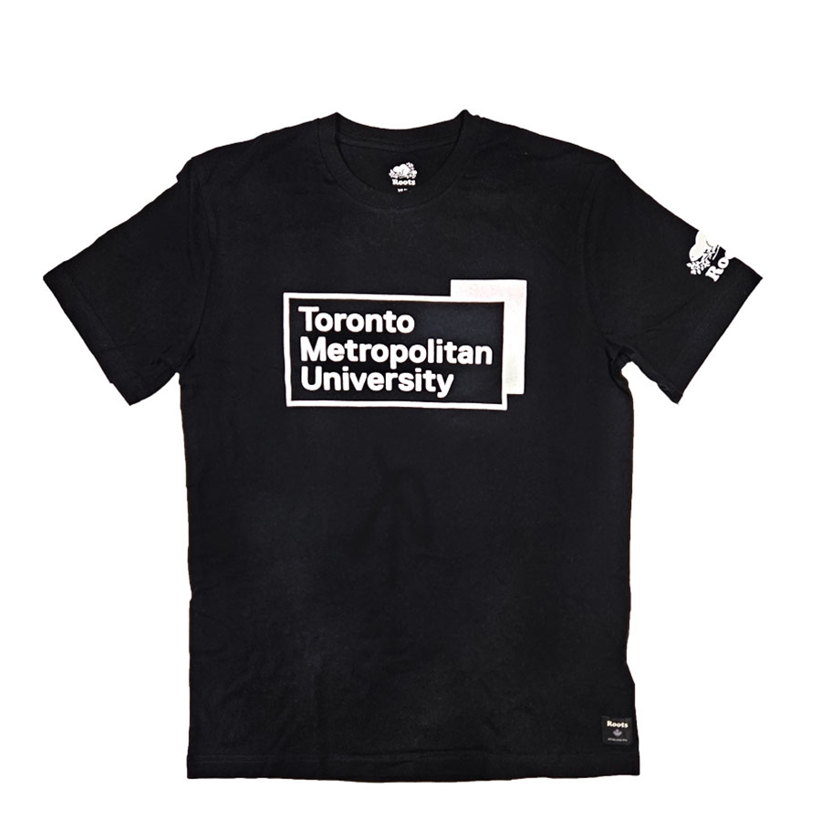 TMU Roots T-Shirt with White University Logo Front Chest - Black
