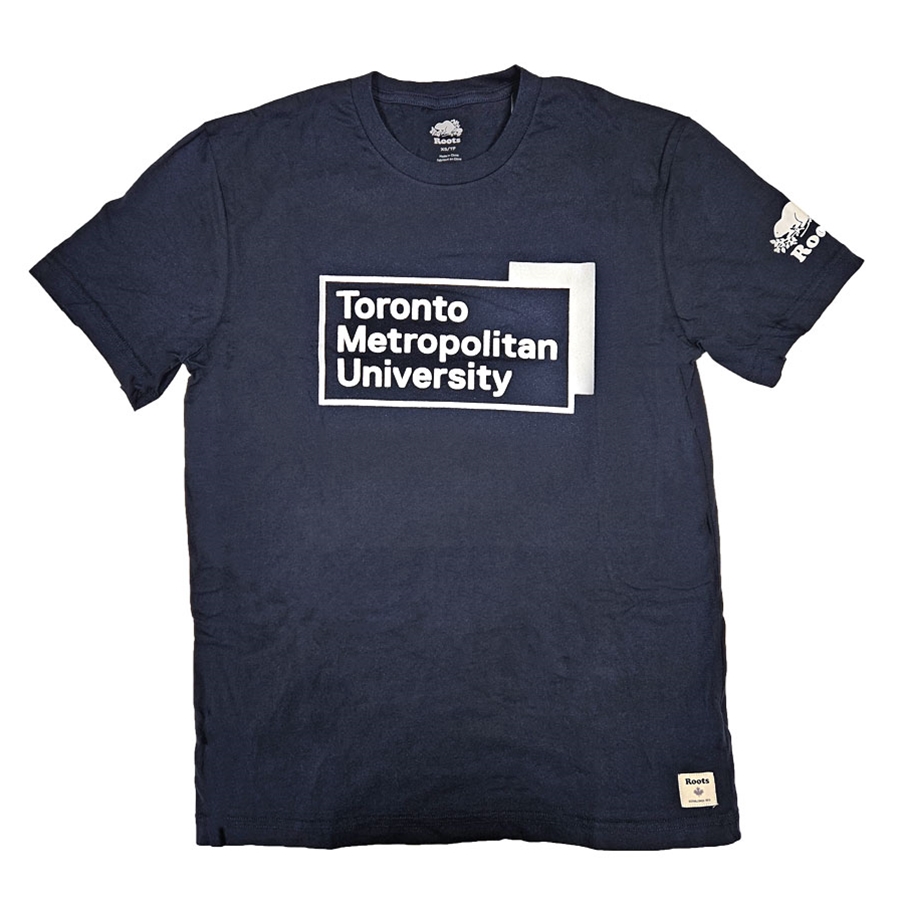 TMU Roots T-Shirt with White University Logo Front Chest - Navy