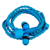 Bright blue fabric wrapped Wraps earphones.