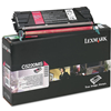 The black box of a Lexmark C5220MS magenta toner cartridge. Magenta toner cartridge appears on the top of the box.
