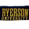 A navy blue sweatshirt blanket with Ryerson University text in gold across the centre.