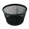 A paper clip holder with a mesh wire metal design and dimensions of 3 1/2" diam. x 2"H