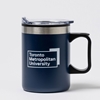 Navy Coffee Tumbler with Lid and White University Logo