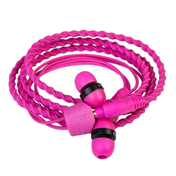 Bright pink fabric wrapped Wraps earphones.