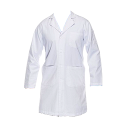 An extra small white, long sleeved lab coat.