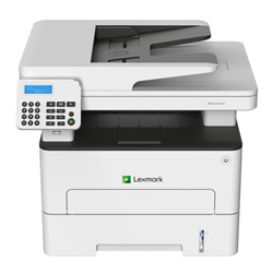A white Lexmark MB2236ADW multifunction monochrome wireless laser printer. Lexmark logo appears in centre of white front panel.