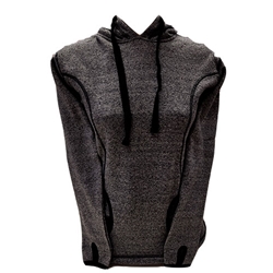 A black and pepper long sleeved hoodie. Ryerson University appears across the upper left shoulder