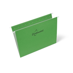 One box which contains 100 units of letter size hanging folders in the colour green each with reinforced steel rods that have coated tips