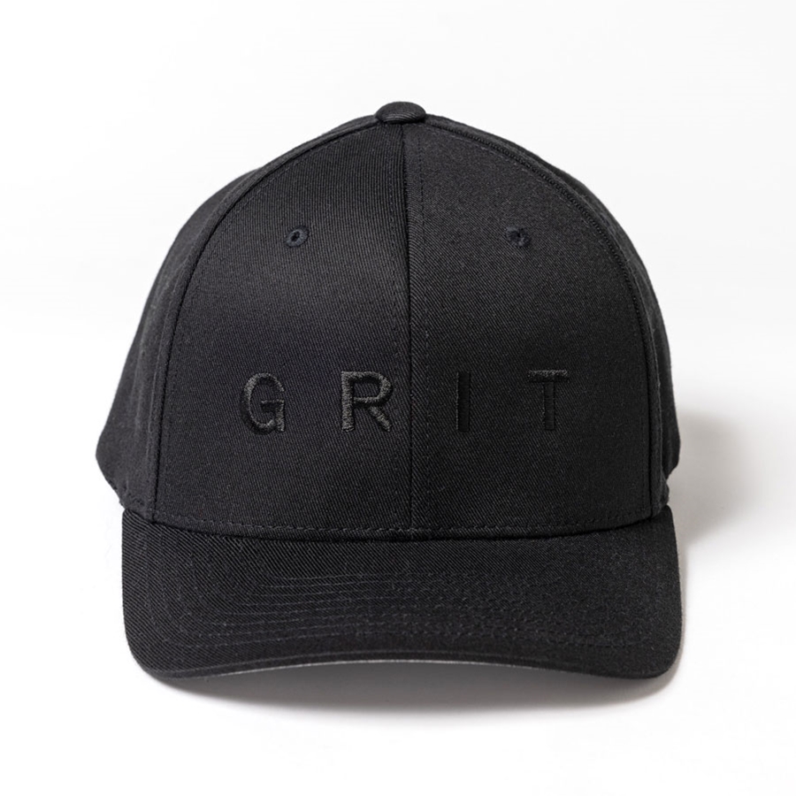 Black Cap with "Made of Grit" Logo in Black