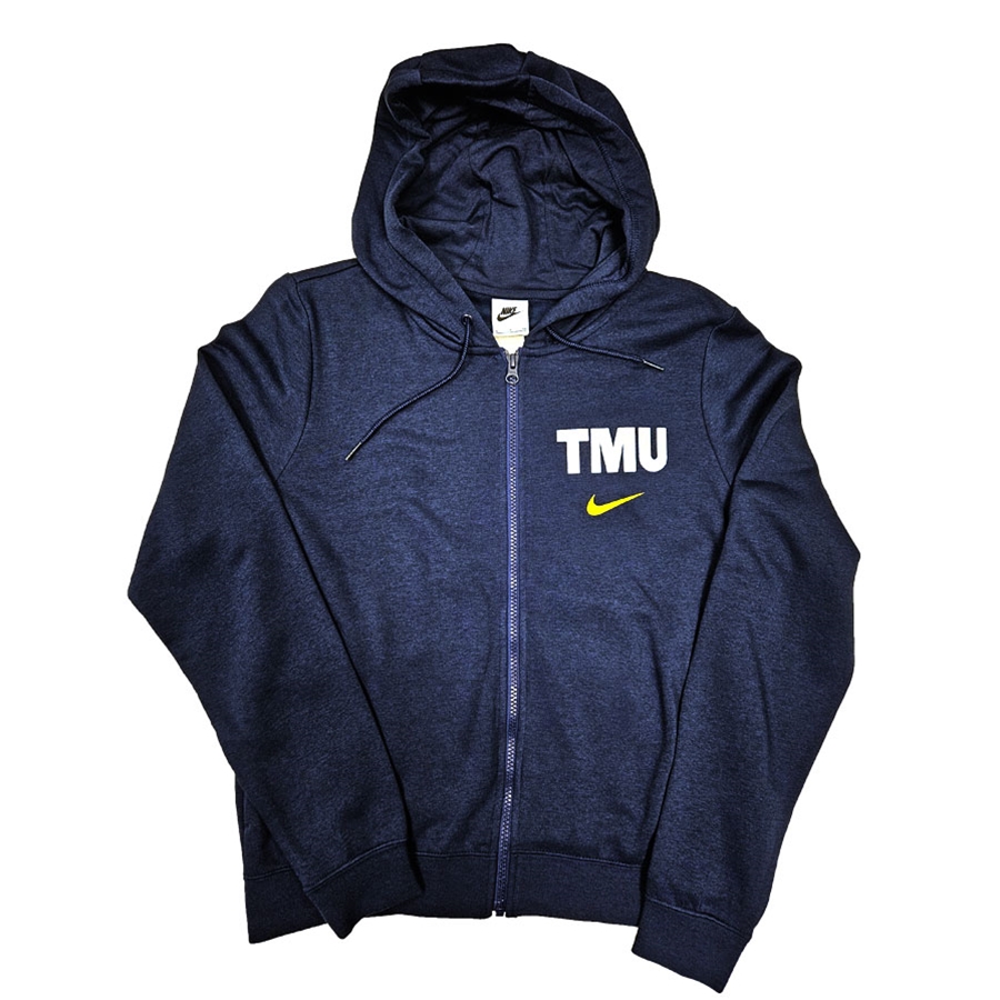 TMU Women's Fleece Full Zip Hoodie with White TMU Left Chest - Navy
