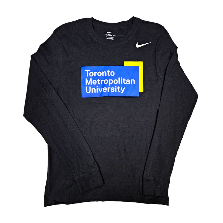 TMU Men's Nike Long Sleeve Shirt with Color University Logo Front Chest - Black