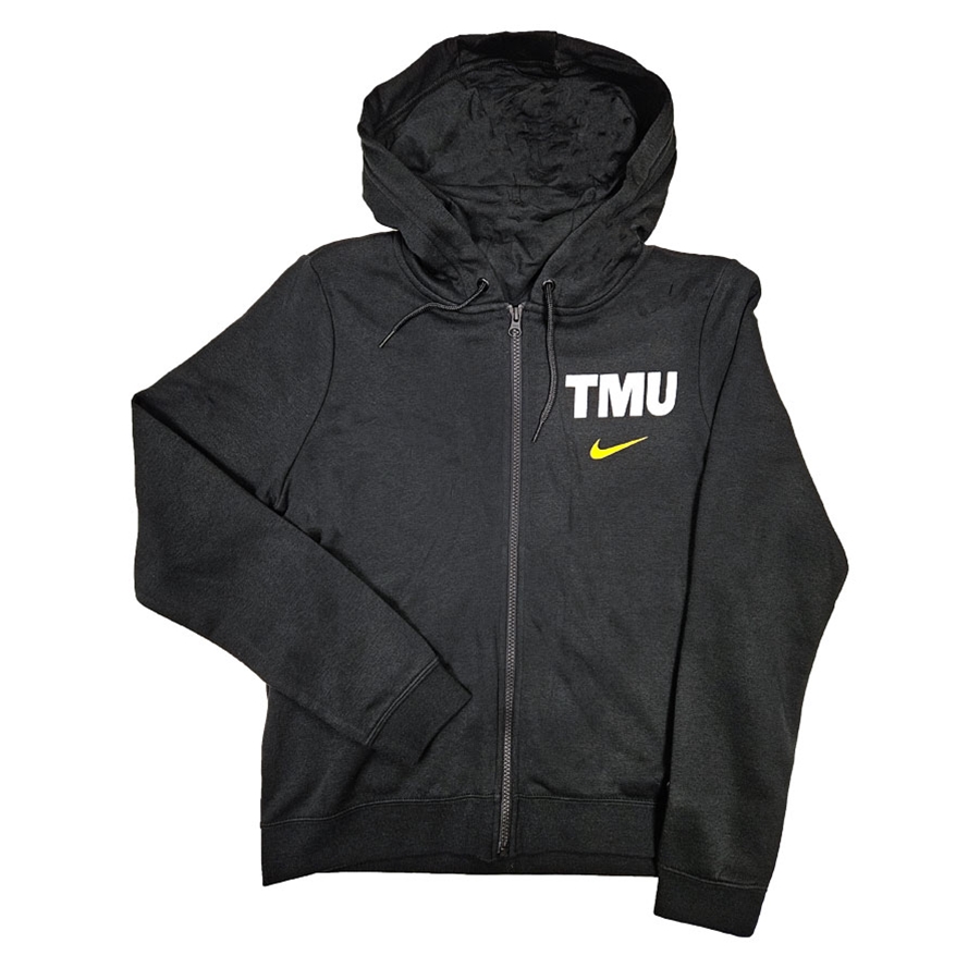 TMU Women's Fleece Full Zip Hoodie with White TMU Left Chest - Black